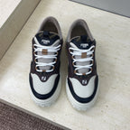 Unisex lace-up sneakers, white with dark brown and navy panels, Fendi logo