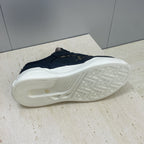 Fendi unisex sneakers outsole view, treaded white rubber sole and navy upper