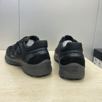 Chanel unisex sneakers heel view in dark leather and mesh with lace-up closure
