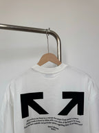 Off-White off-white T-shirt with large black arrow graphic and text, crew neck