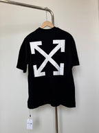 Off White dark T-shirt with large white X-arrow graphic on back