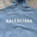 Balenciaga light blue hoodie with BALENCIAGA logo on the front