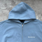 Balenciaga light blue zip-up hoodie hood and center front zipper