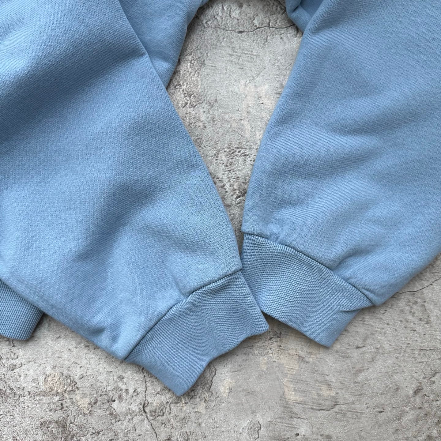 Balenciaga light blue hoodie cuffs and waistband with front opening