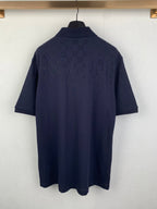 Navy polo shirt back with allover GG pattern and short sleeves