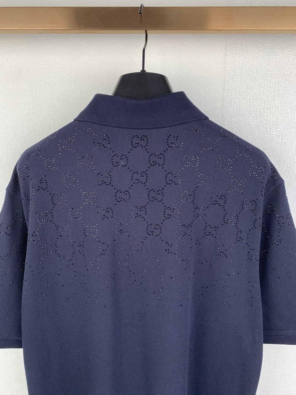 Gucci short-sleeve polo shirt, dark navy with allover pattern