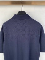 Gucci short-sleeve polo shirt, dark navy with allover pattern