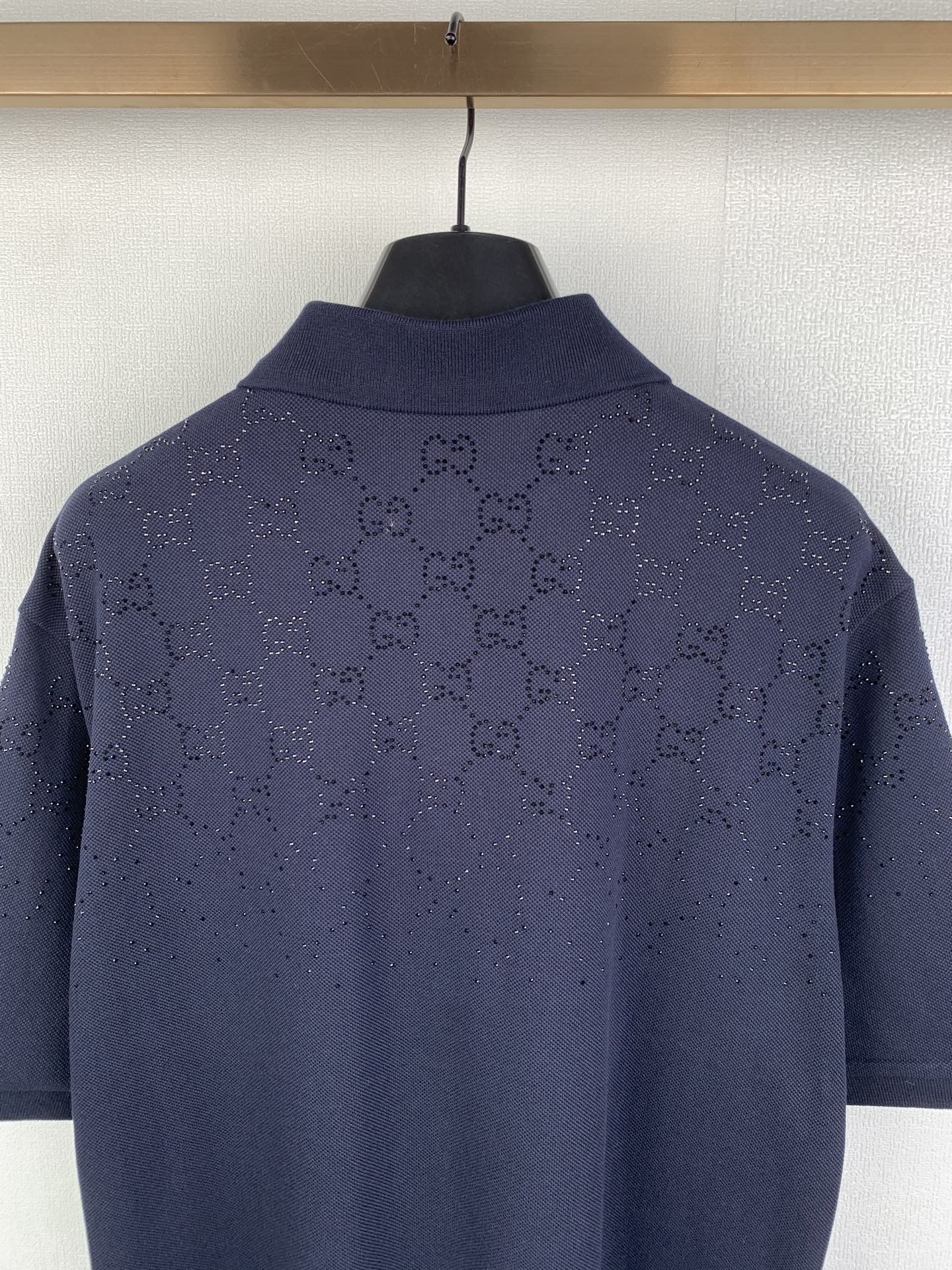 Gucci short-sleeve polo shirt, dark navy with allover pattern