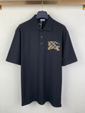 Navy Burberry short-sleeve polo shirt with embroidered horse logo on chest