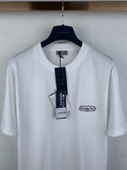 White short-sleeve T-shirt front view with Dior chest logo and size tag