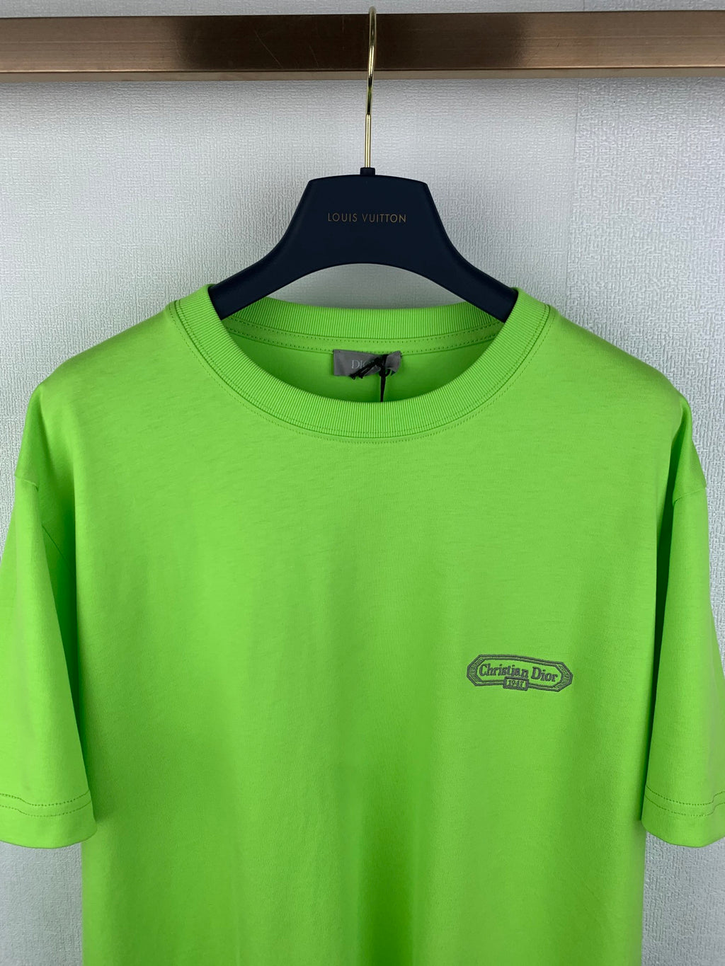 Neon green Dior T-shirt with crew neck and chest logo