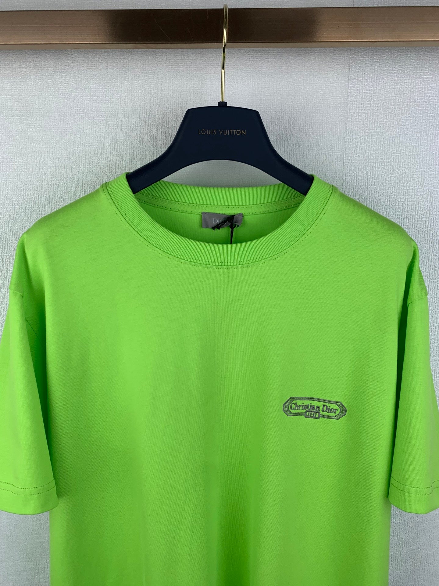 Neon green Dior T-shirt with crew neck and chest logo