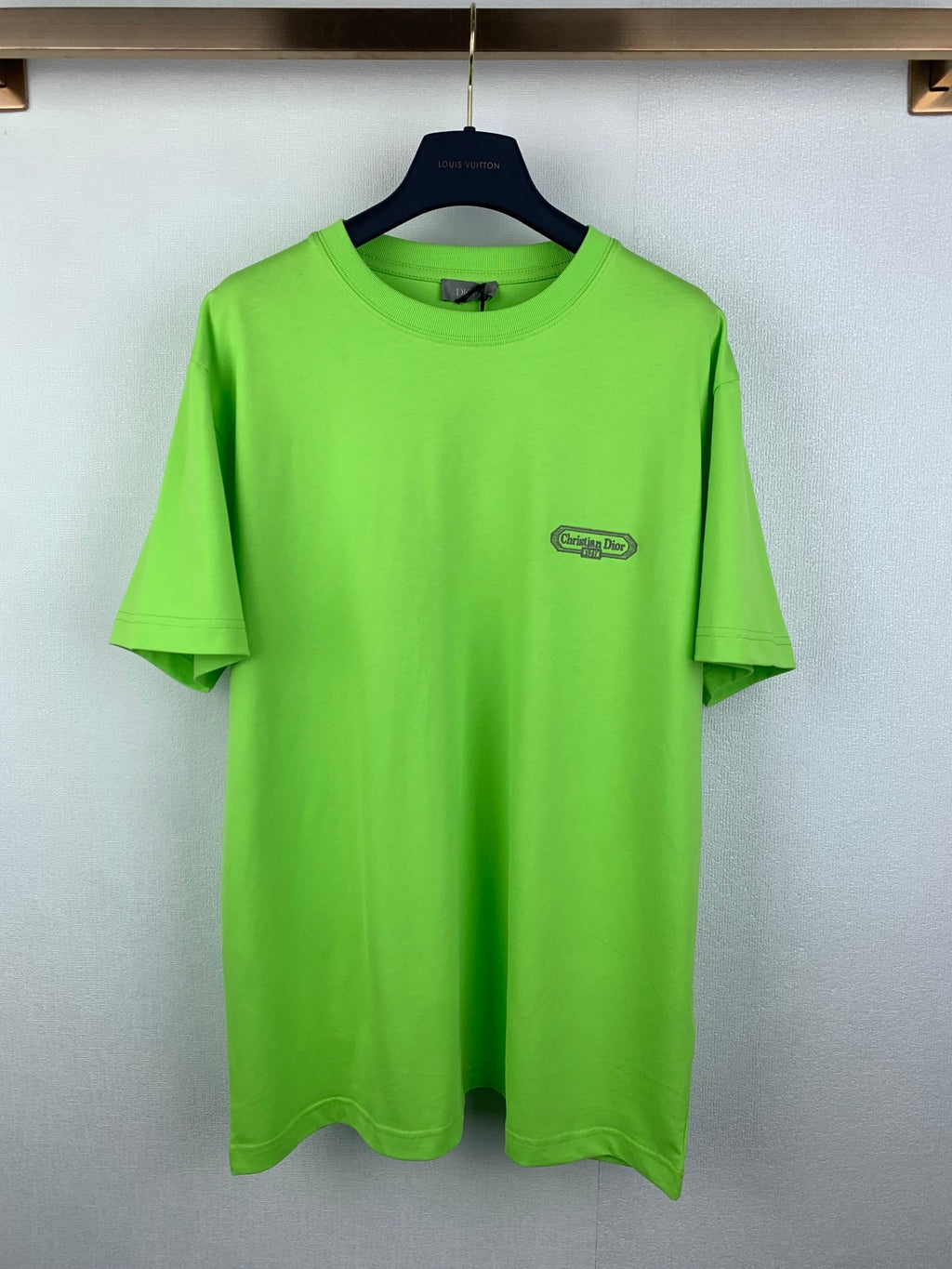 Neon green Dior short-sleeve T-shirt with small chest logo