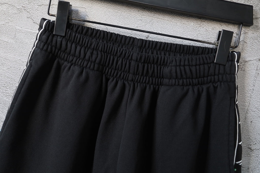 Balenciaga black shorts with gathered elastic waistband and waistband stitching detail