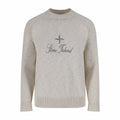Stone Island knit sweater, light beige, crew neck, logo graphic on chest