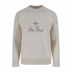 Stone Island knit sweater, light beige, crew neck, logo graphic on chest