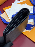 Small bag wallet with black leather interior fold and stacked card slot panels