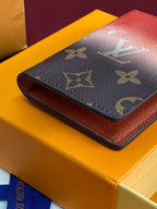 Louis Vuitton small wallet with monogram print and red leather side on box