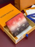 Small Louis Vuitton monogram card wallet in red and dark brown, front view