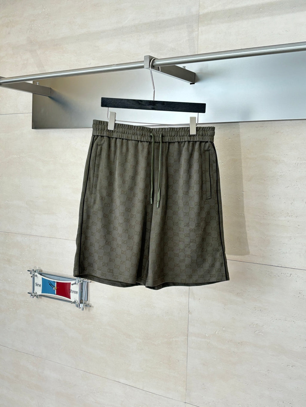 Gucci monogram shorts with elastic waist, dark olive