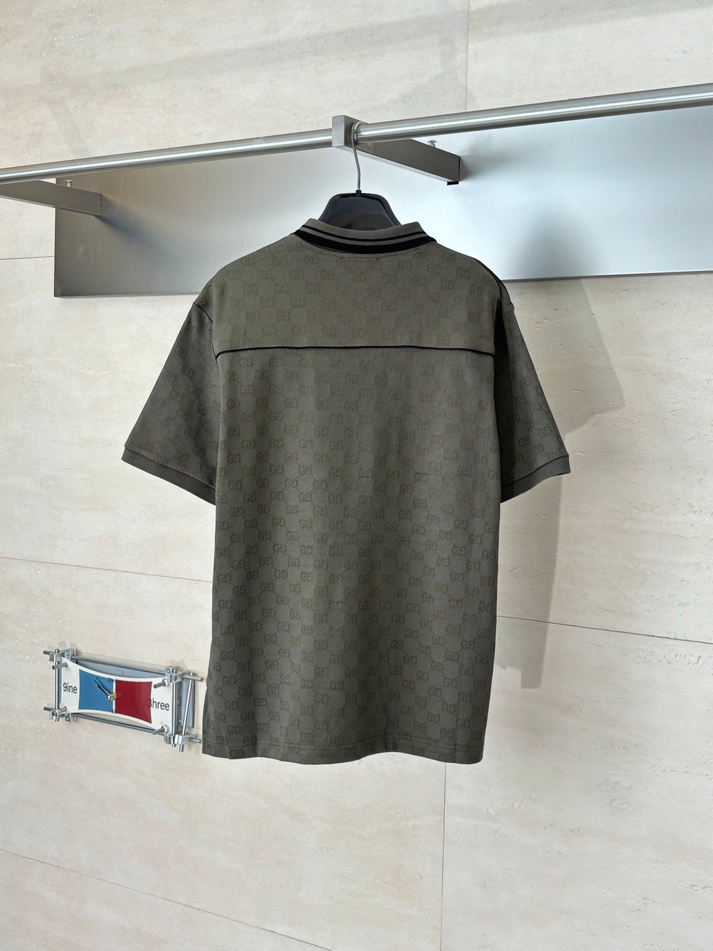 Gucci monogram polo shirt, short sleeves, dark olive with black collar trim