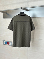 Gucci monogram polo shirt, short sleeves, dark olive with black collar trim