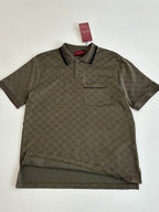 Gucci monogram short-sleeve polo shirt with button placket and chest pocket, dark olive