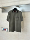 Gucci monogram short-sleeve polo shirt with black trim and chest pocket, dark olive