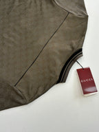Gucci monogram polo shirt sleeve with black stripe trim, dark olive with hang tag