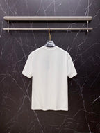 White T-shirt, back view, short sleeves and crew neck.