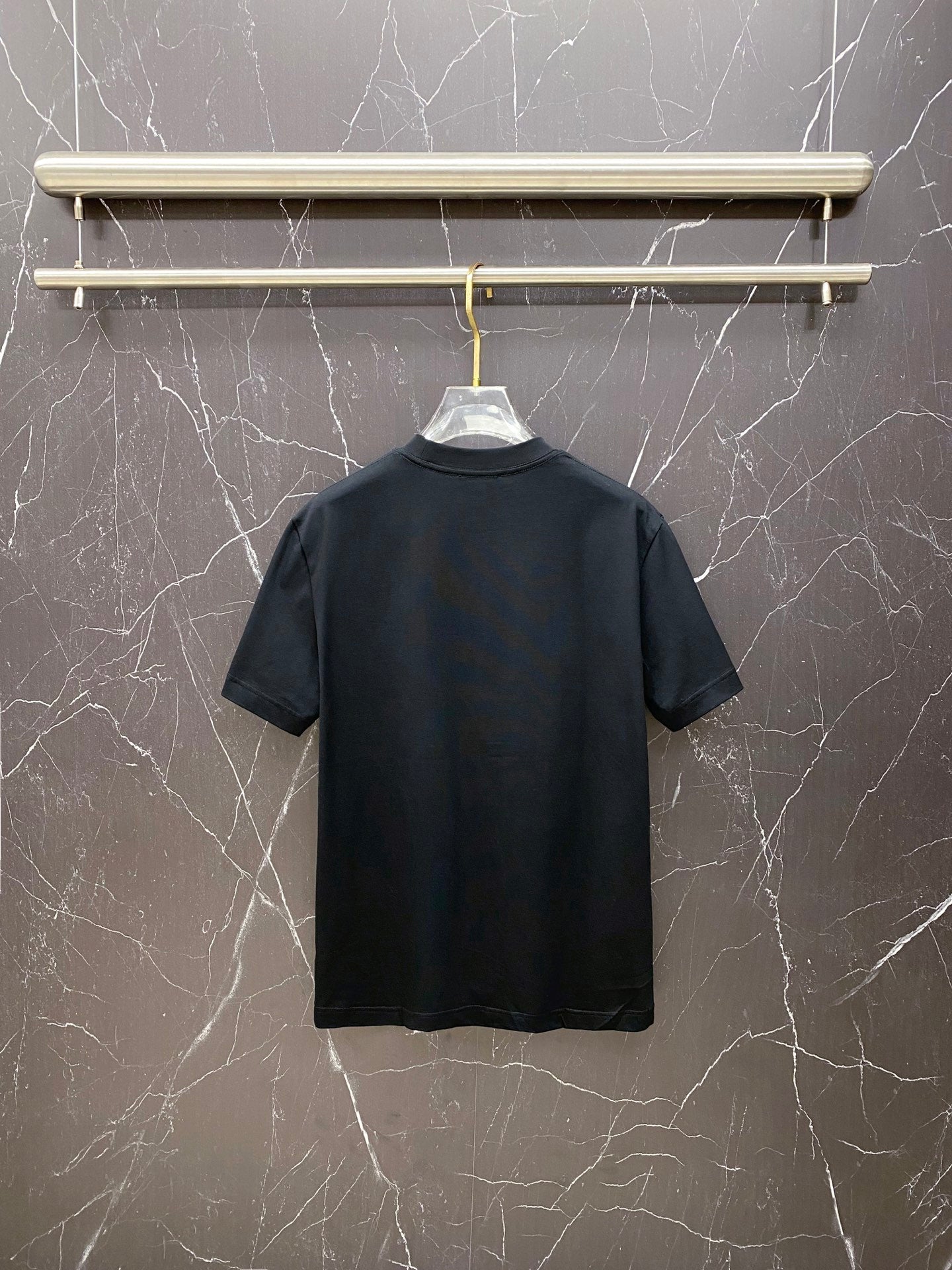 Black graphic T-shirt, back view, short sleeves