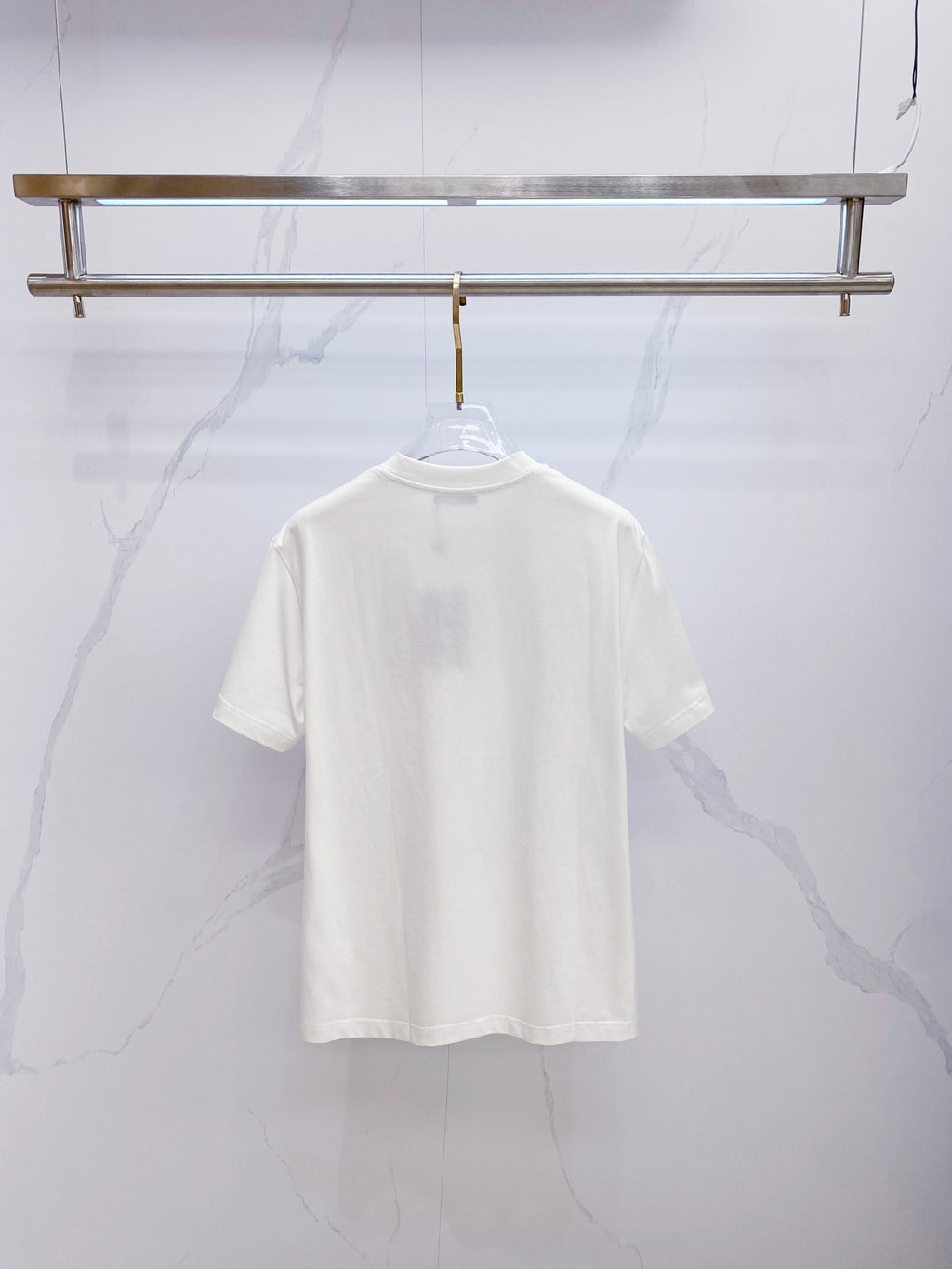 Plain white crewneck T-shirt with short sleeves