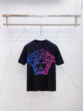 Versace T-shirt in dark navy with multicolor line-art graphic on the chest