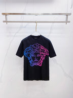 Versace T-shirt in dark navy with multicolor line-art graphic on the chest