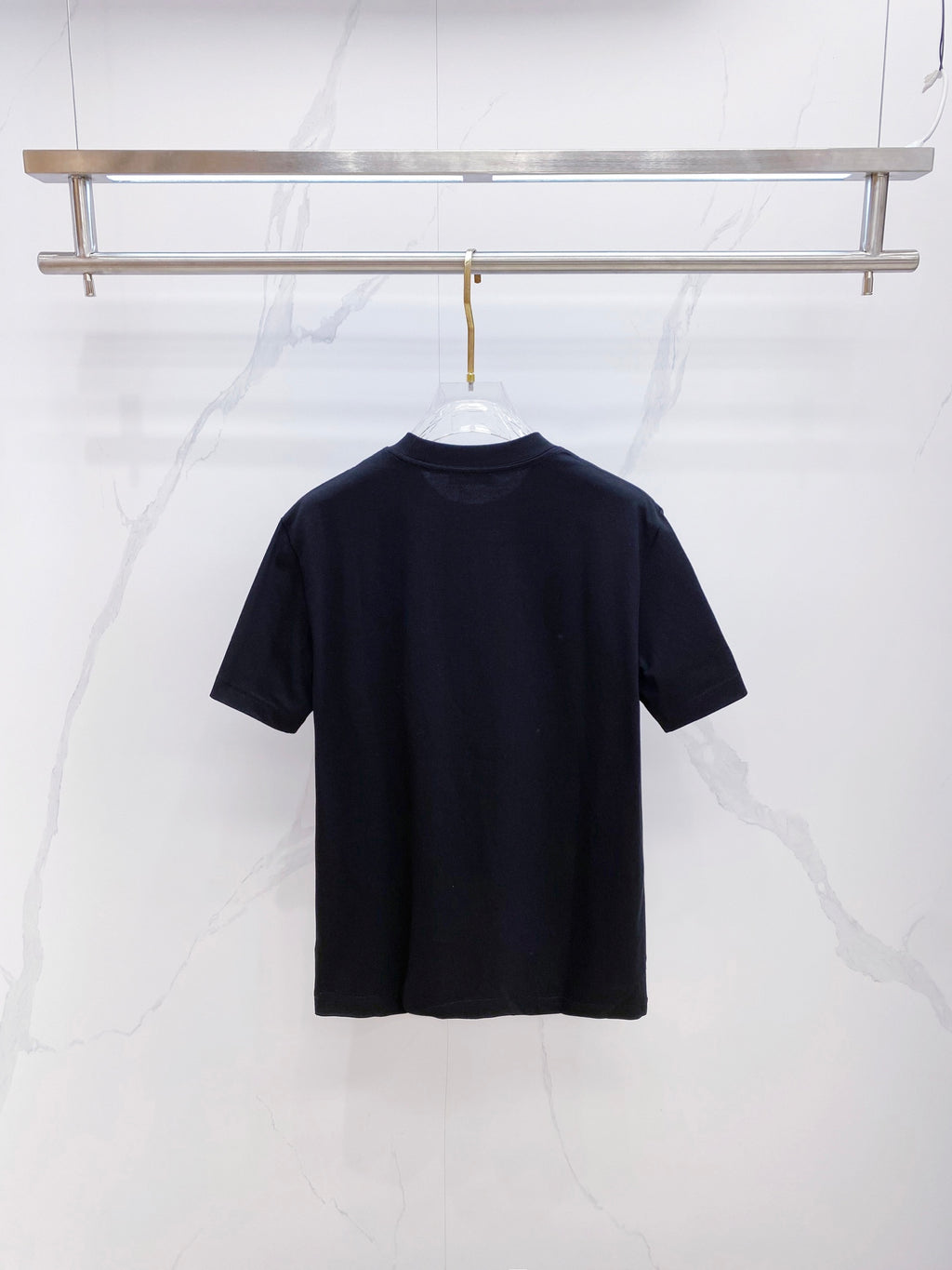 Versace T-shirt in dark navy, back view with short sleeves and crew neck