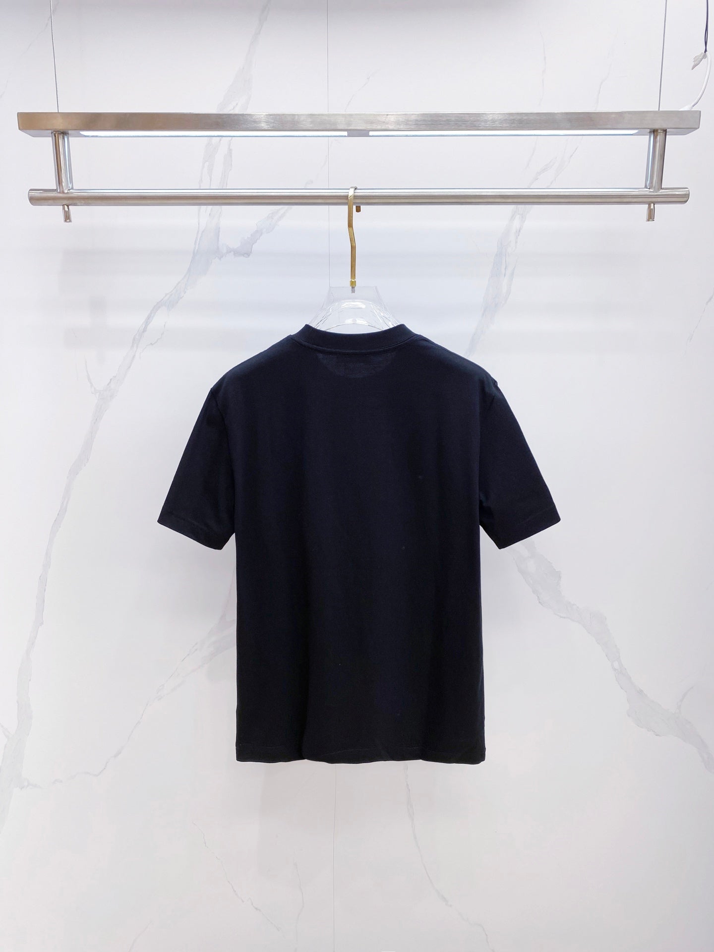 Versace T-shirt in dark navy, back view with short sleeves and crew neck