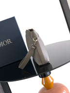 Taupe leather Dior men's small pouch bag with adjustable web strap and clasp