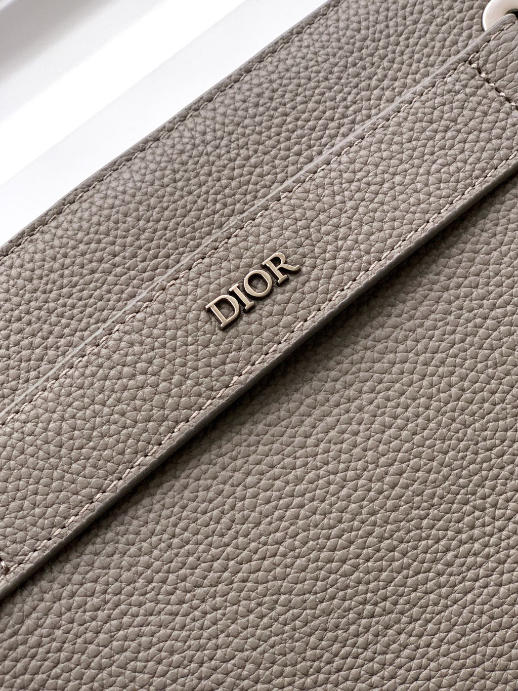 Taupe textured leather Dior logo on small pouch bag
