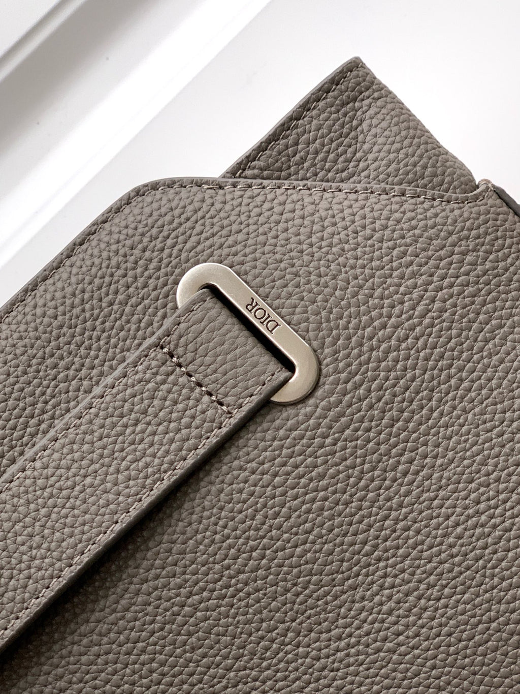Taupe leather Dior men's small pouch bag D-ring with Dior logo tab
