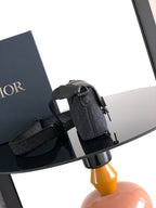 Dior bag crossbody with textured dark body, side ties, and top handle detail.