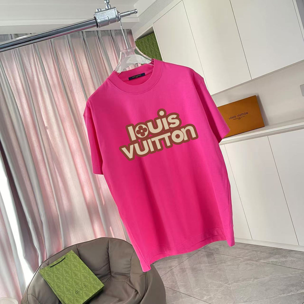 Louis Vuitton T-shirt, bright pink, front logo graphic and crew neckline