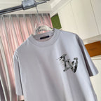 Louis Vuitton light gray T-shirt with embroidered-style graphic logo on chest