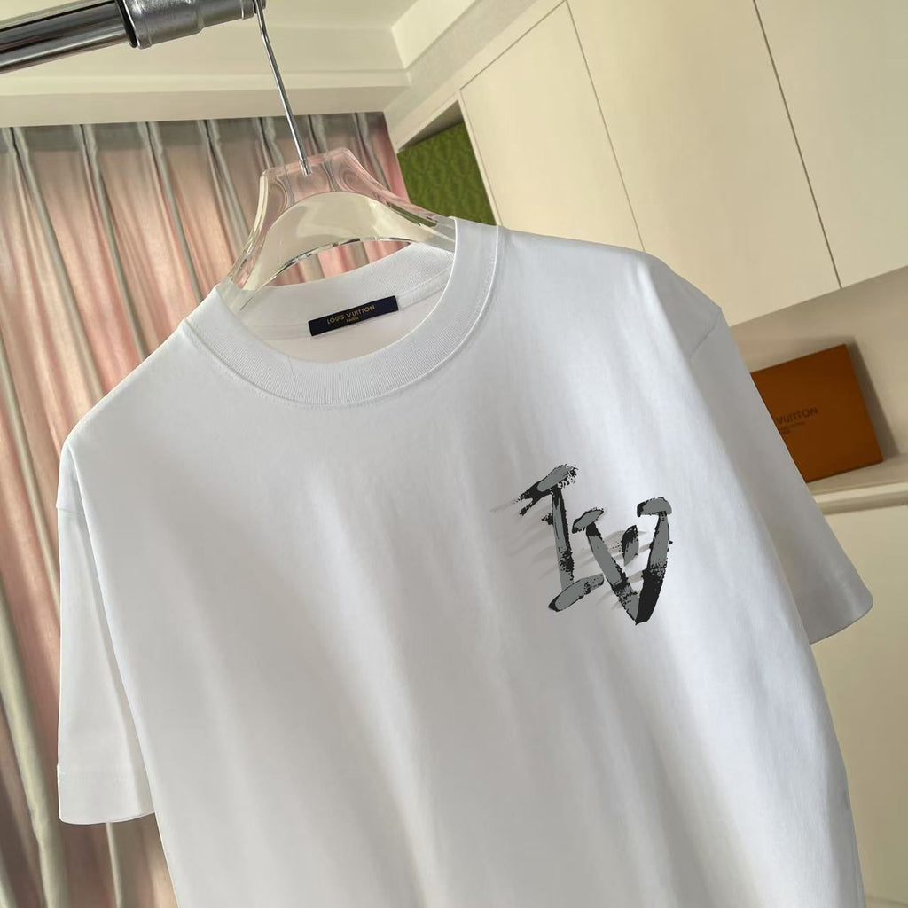 Louis Vuitton white short-sleeve T-shirt with black chest graphic and crew neck