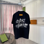 Black short-sleeve T-shirt with large white back graphic print