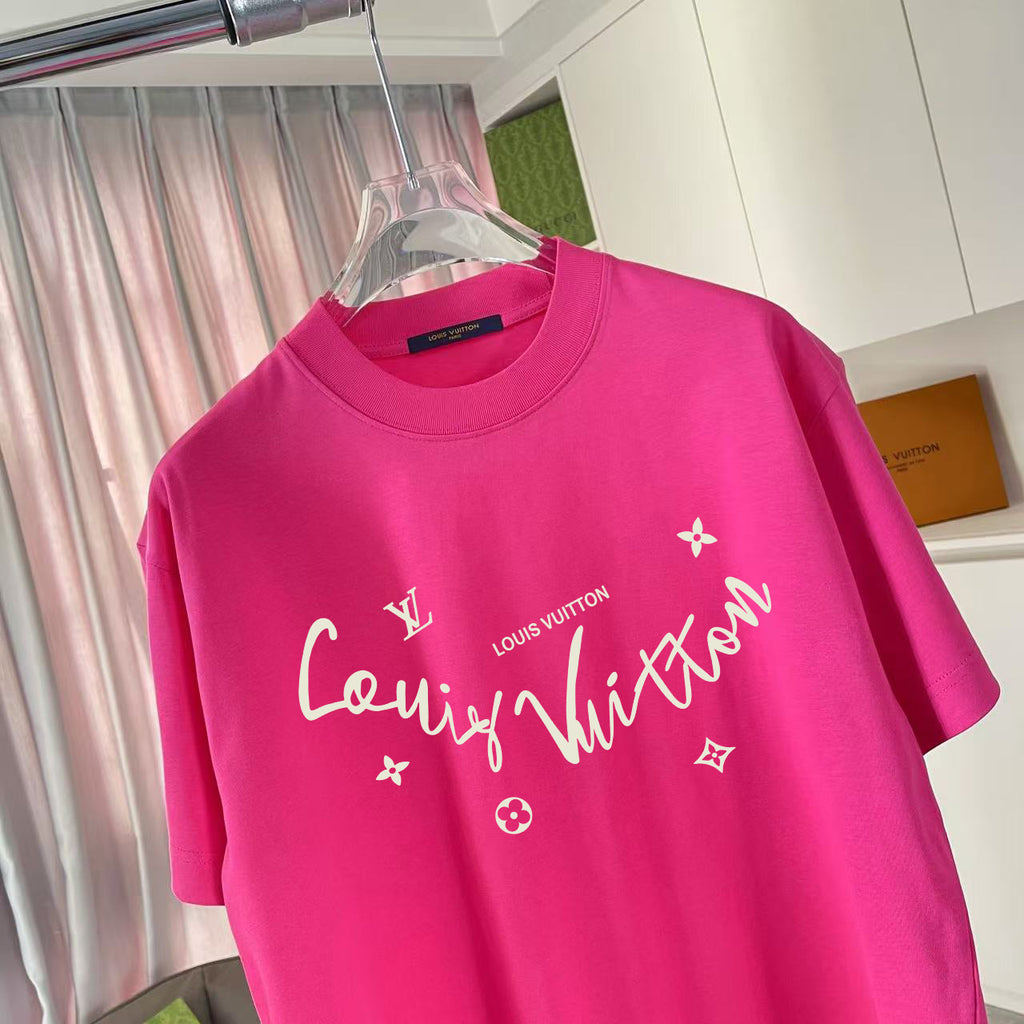 Louis Vuitton pink T-shirt, front logo print with LV monogram and star icons