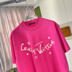 Louis Vuitton pink T-shirt, front logo print with LV monogram and star icons