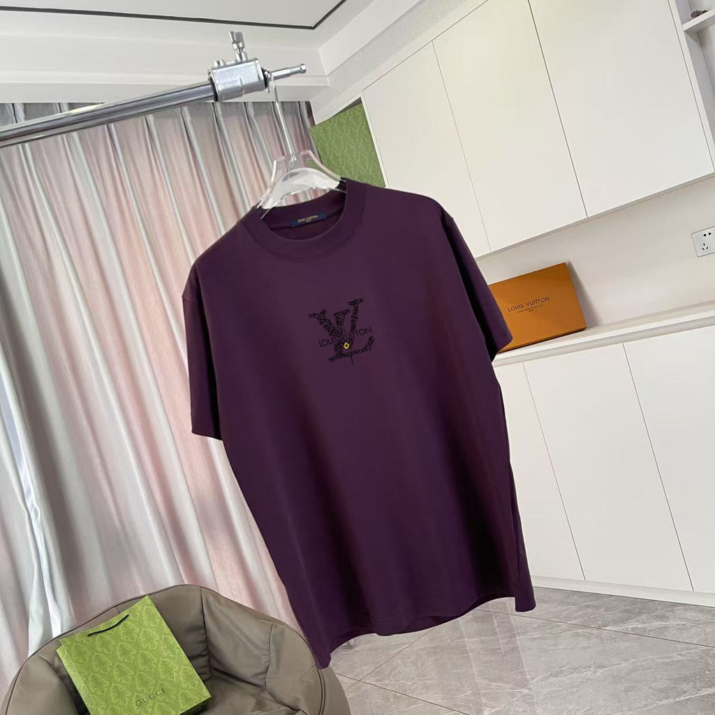 Louis Vuitton T-shirt, dark purple crew neck with chest logo graphic