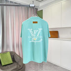 Louis Vuitton turquoise crewneck T-shirt with white back logo graphic, short sleeves