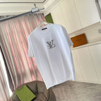 Louis Vuitton white T-shirt with black logo, crew neck and short sleeves