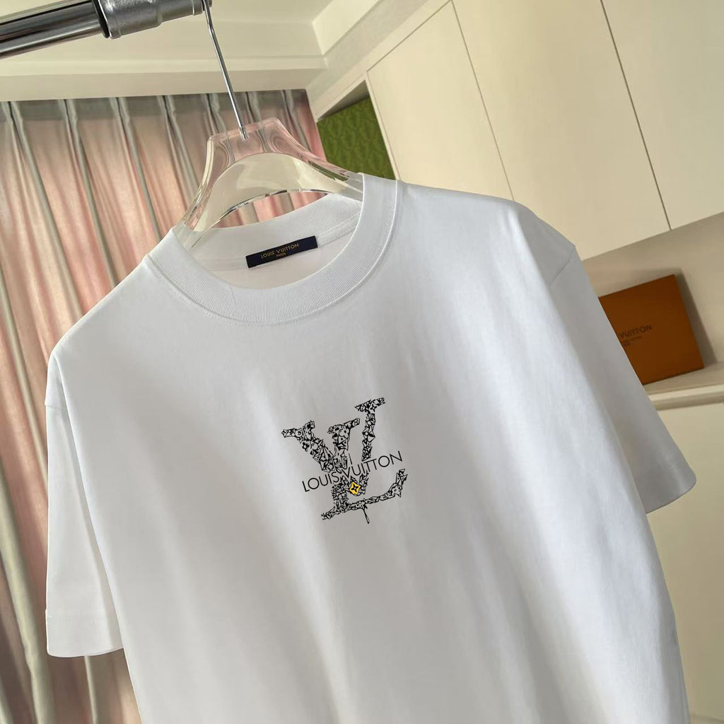 Louis Vuitton white T-shirt with black LV-style logo on chest